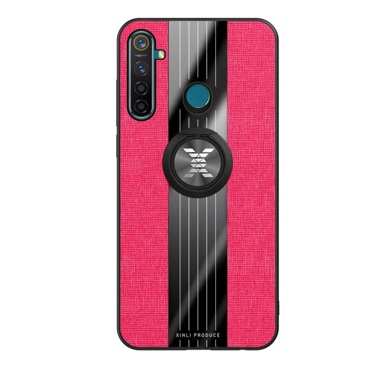 For OPPO Realme Q XINLI Stitching Cloth Textue Shockproof TPU Protective Case with Ring Holder