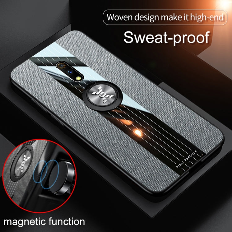 For OPPO Realme X Lite XINLI Stitching Cloth Textue Shockproof TPU Protective Case with Ring Holder
