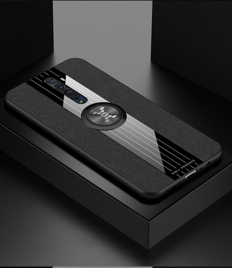 For OPPO Reno 2 XINLI Stitching Cloth Textue Shockproof TPU Protective Case with Ring Holder