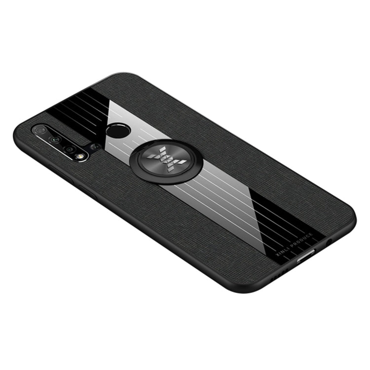 For Huawei nova 5i XINLI Stitching Cloth Textue Shockproof TPU Protective Case with Ring Holder