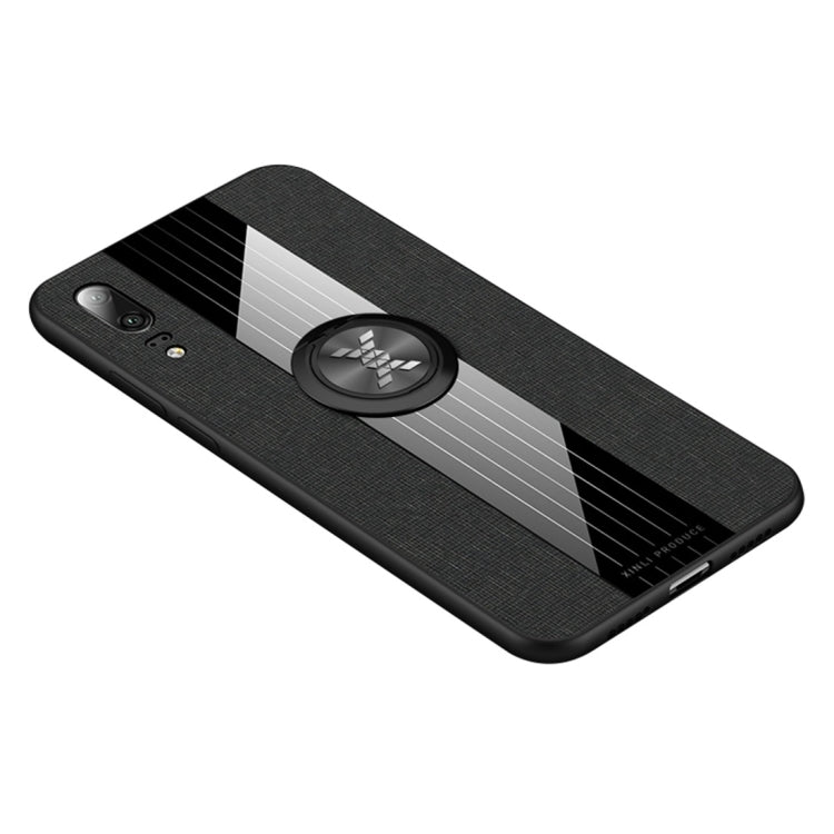 For Huawei P20 XINLI Stitching Cloth Textue Shockproof TPU Protective Case with Ring Holder
