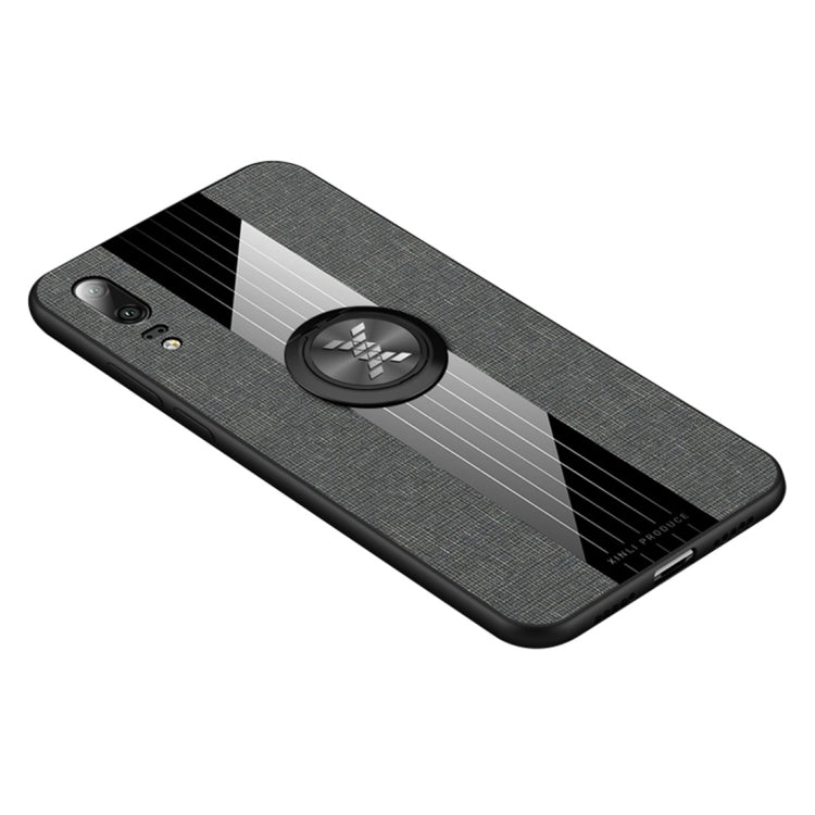 For Huawei P20 XINLI Stitching Cloth Textue Shockproof TPU Protective Case with Ring Holder