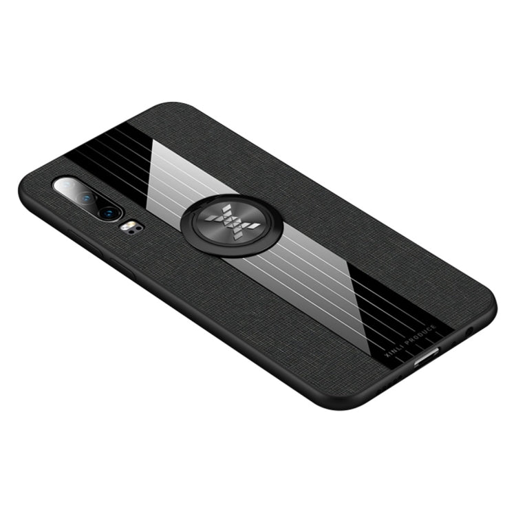 For Huawei P30 XINLI Stitching Cloth Textue Shockproof TPU Protective Case with Ring Holder
