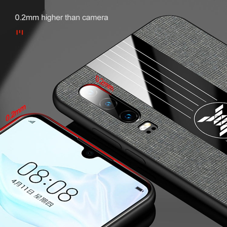 For Huawei P30 XINLI Stitching Cloth Textue Shockproof TPU Protective Case with Ring Holder