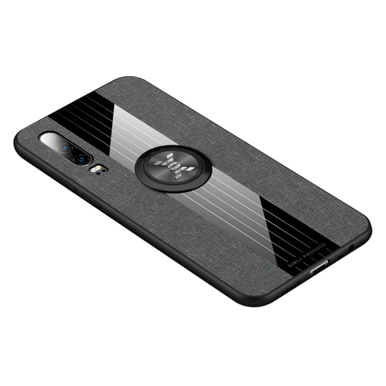 For Huawei P30 XINLI Stitching Cloth Textue Shockproof TPU Protective Case with Ring Holder