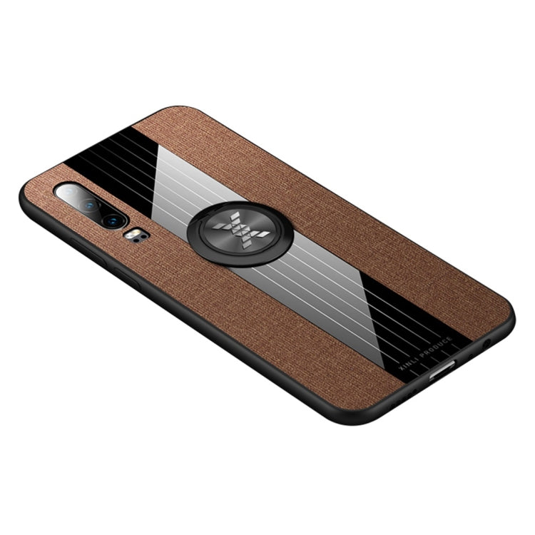 For Huawei P30 XINLI Stitching Cloth Textue Shockproof TPU Protective Case with Ring Holder