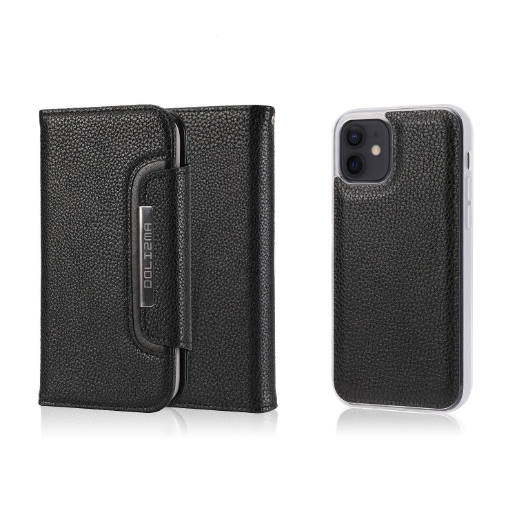For iPhone 12 mini Litchi Texture Horizontal Flip Buckle Detachable Magnetic PU Leather Case with Card Slots & Wallet & Photo Frame