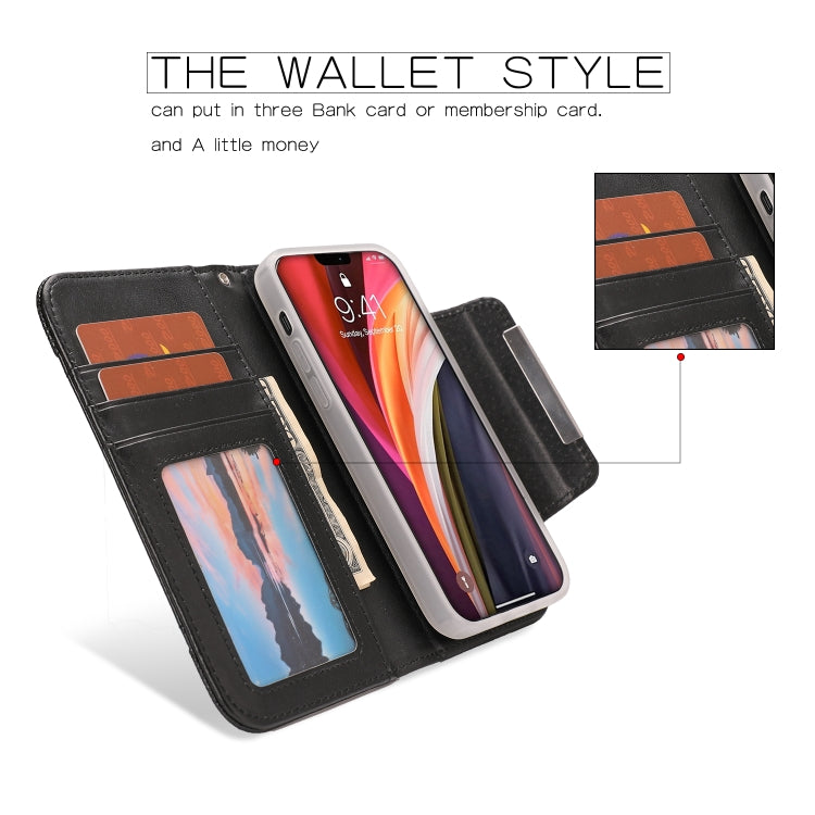 For iPhone 12 mini Litchi Texture Horizontal Flip Buckle Detachable Magnetic PU Leather Case with Card Slots & Wallet & Photo Frame