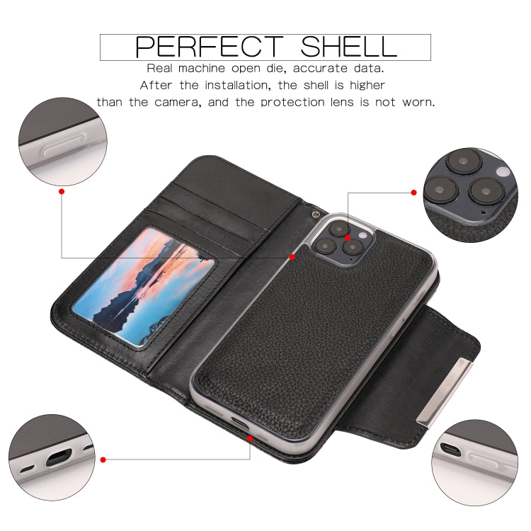 For iPhone 12 mini Litchi Texture Horizontal Flip Buckle Detachable Magnetic PU Leather Case with Card Slots & Wallet & Photo Frame