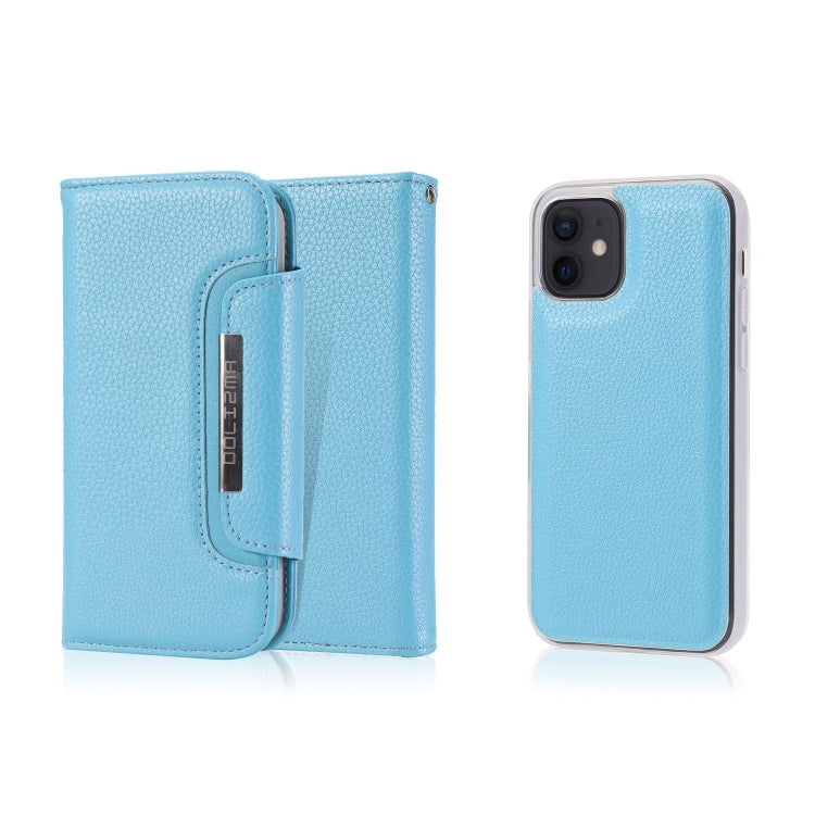 For iPhone 12 mini Litchi Texture Horizontal Flip Buckle Detachable Magnetic PU Leather Case with Card Slots & Wallet & Photo Frame