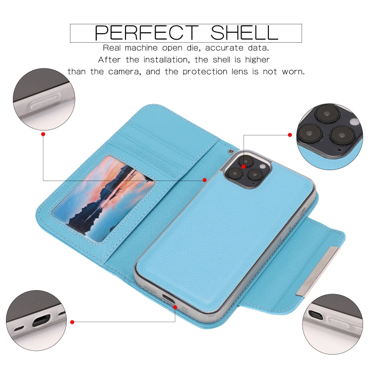 For iPhone 12 mini Litchi Texture Horizontal Flip Buckle Detachable Magnetic PU Leather Case with Card Slots & Wallet & Photo Frame