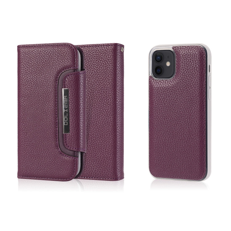 For iPhone 12 mini Litchi Texture Horizontal Flip Buckle Detachable Magnetic PU Leather Case with Card Slots & Wallet & Photo Frame