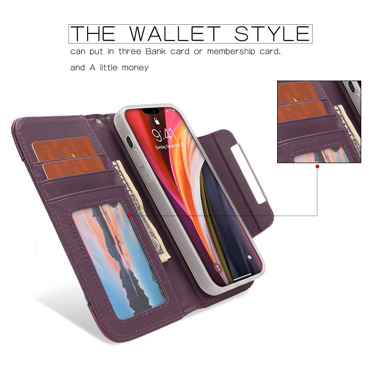 For iPhone 12 mini Litchi Texture Horizontal Flip Buckle Detachable Magnetic PU Leather Case with Card Slots & Wallet & Photo Frame