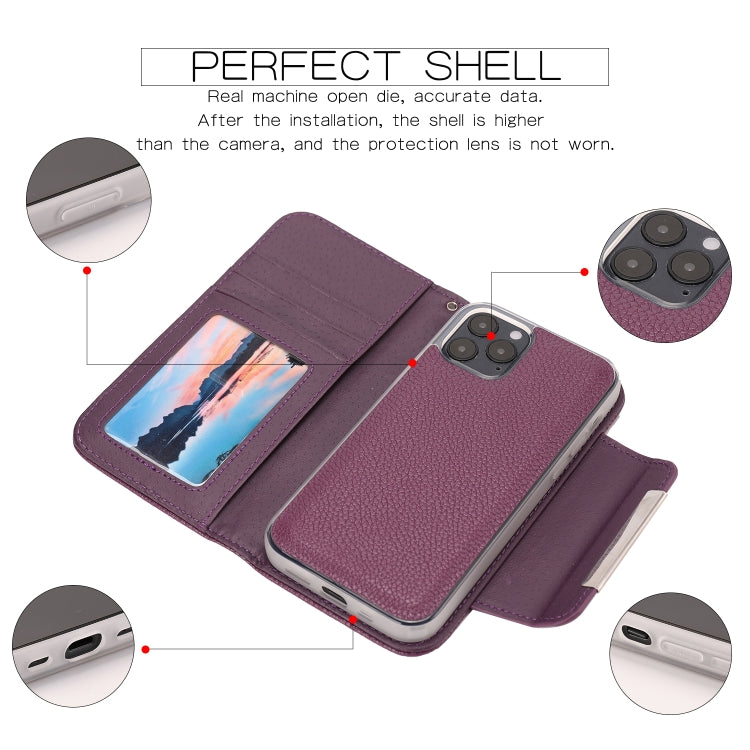 For iPhone 12 mini Litchi Texture Horizontal Flip Buckle Detachable Magnetic PU Leather Case with Card Slots & Wallet & Photo Frame