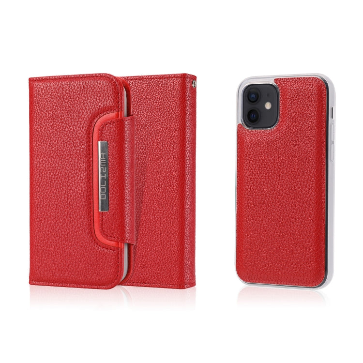 For iPhone 12 mini Litchi Texture Horizontal Flip Buckle Detachable Magnetic PU Leather Case with Card Slots & Wallet & Photo Frame