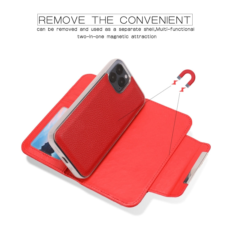 For iPhone 12 mini Litchi Texture Horizontal Flip Buckle Detachable Magnetic PU Leather Case with Card Slots & Wallet & Photo Frame