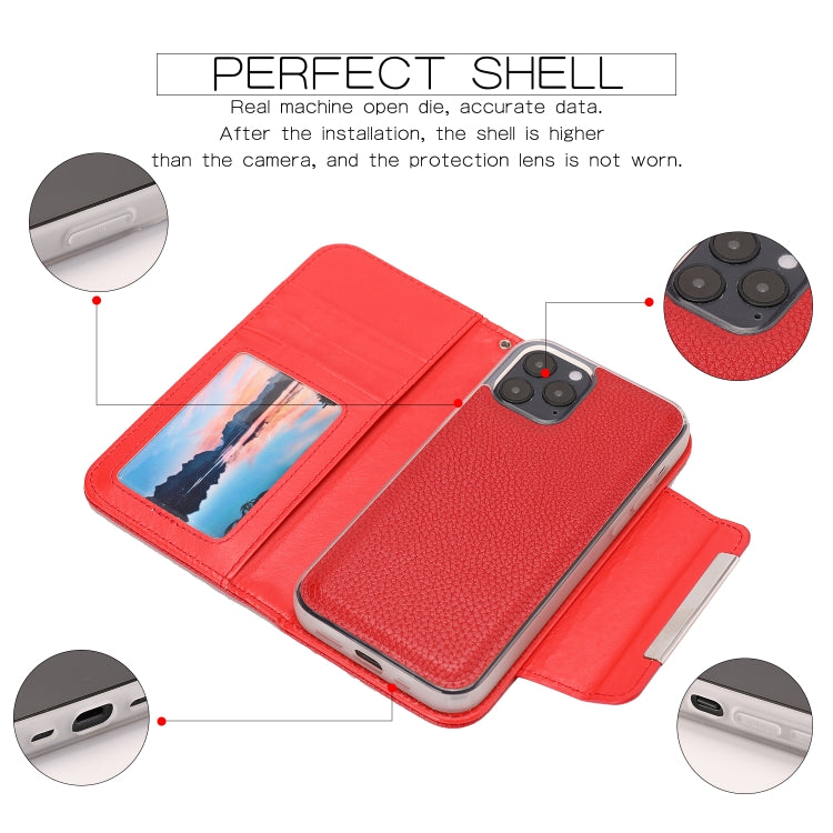 For iPhone 12 mini Litchi Texture Horizontal Flip Buckle Detachable Magnetic PU Leather Case with Card Slots & Wallet & Photo Frame