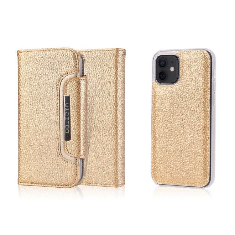 For iPhone 12 mini Litchi Texture Horizontal Flip Buckle Detachable Magnetic PU Leather Case with Card Slots & Wallet & Photo Frame