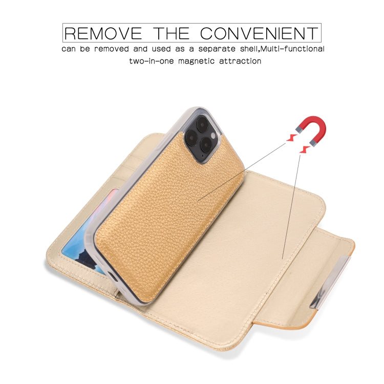 For iPhone 12 mini Litchi Texture Horizontal Flip Buckle Detachable Magnetic PU Leather Case with Card Slots & Wallet & Photo Frame