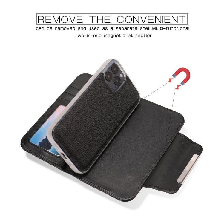 For iPhone 12 / 12 Pro Litchi Texture Horizontal Flip Buckle Detachable Magnetic PU Leather Case with Card Slots & Wallet & Photo Frame