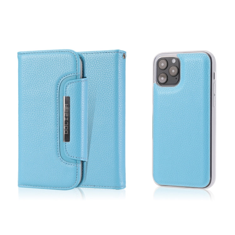 For iPhone 12 / 12 Pro Litchi Texture Horizontal Flip Buckle Detachable Magnetic PU Leather Case with Card Slots & Wallet & Photo Frame