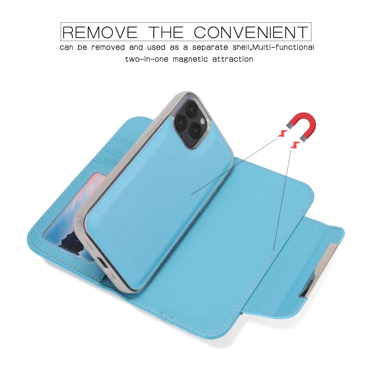 For iPhone 12 / 12 Pro Litchi Texture Horizontal Flip Buckle Detachable Magnetic PU Leather Case with Card Slots & Wallet & Photo Frame