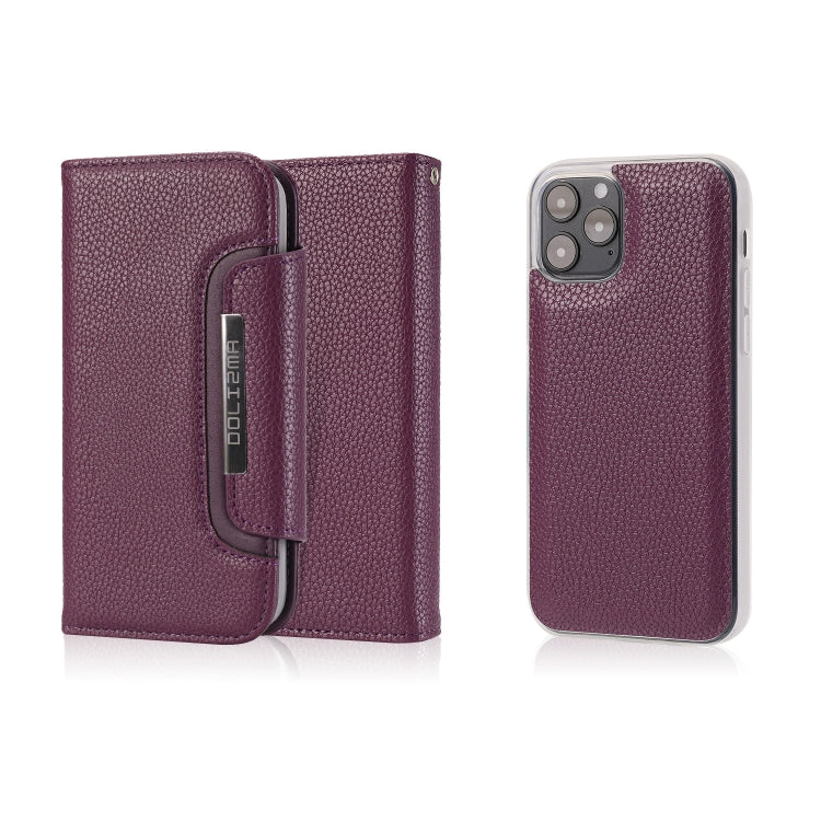 For iPhone 12 / 12 Pro Litchi Texture Horizontal Flip Buckle Detachable Magnetic PU Leather Case with Card Slots & Wallet & Photo Frame