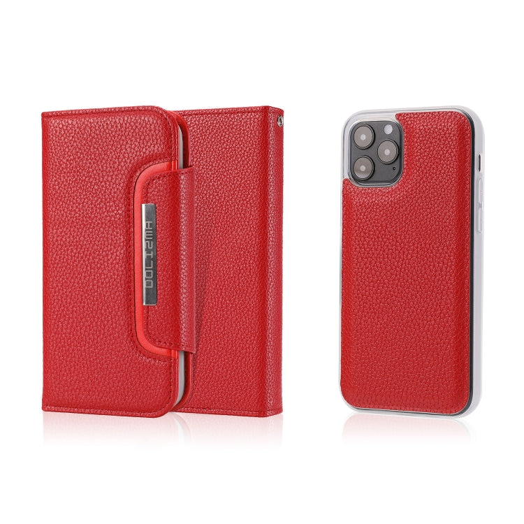 For iPhone 12 / 12 Pro Litchi Texture Horizontal Flip Buckle Detachable Magnetic PU Leather Case with Card Slots & Wallet & Photo Frame