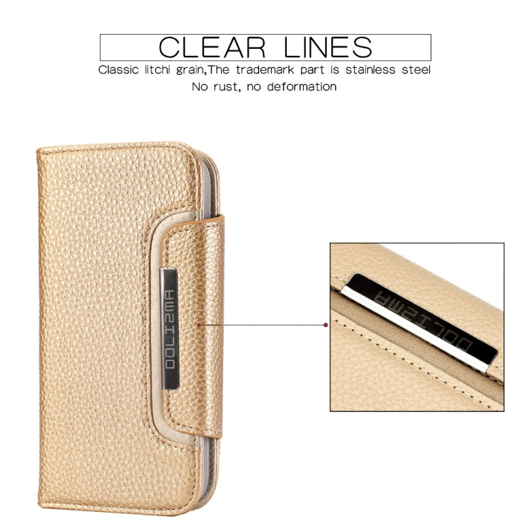 For iPhone 12 / 12 Pro Litchi Texture Horizontal Flip Buckle Detachable Magnetic PU Leather Case with Card Slots & Wallet & Photo Frame