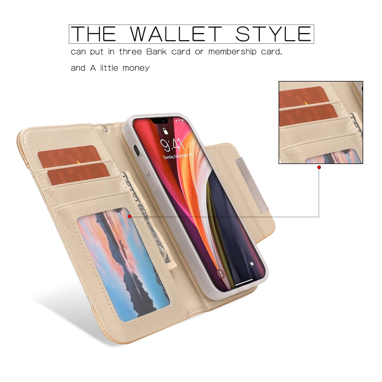 For iPhone 12 / 12 Pro Litchi Texture Horizontal Flip Buckle Detachable Magnetic PU Leather Case with Card Slots & Wallet & Photo Frame