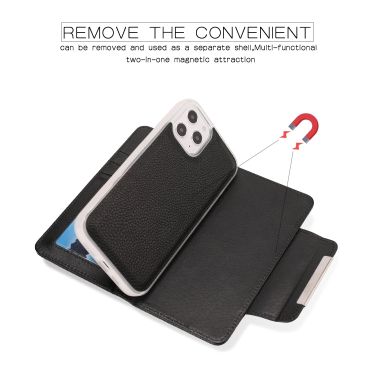 For iPhone 12 Pro Max Litchi Texture Horizontal Flip Buckle Detachable Magnetic PU Leather Case with Card Slots & Wallet & Photo Frame