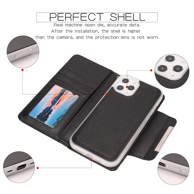 For iPhone 12 Pro Max Litchi Texture Horizontal Flip Buckle Detachable Magnetic PU Leather Case with Card Slots & Wallet & Photo Frame