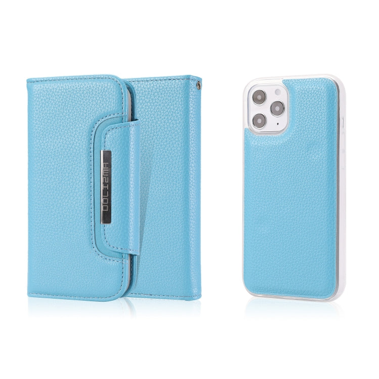 For iPhone 12 Pro Max Litchi Texture Horizontal Flip Buckle Detachable Magnetic PU Leather Case with Card Slots & Wallet & Photo Frame