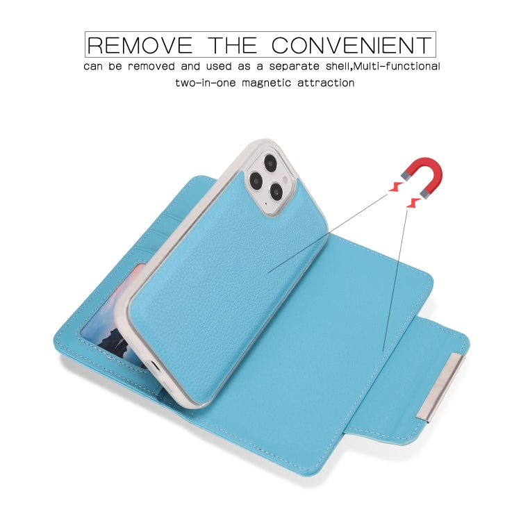 For iPhone 12 Pro Max Litchi Texture Horizontal Flip Buckle Detachable Magnetic PU Leather Case with Card Slots & Wallet & Photo Frame