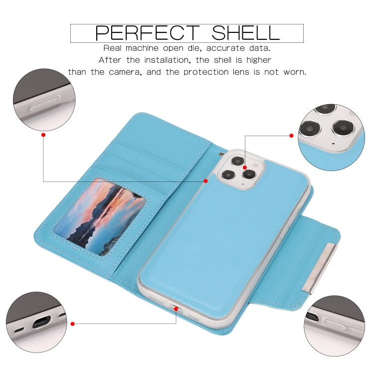 For iPhone 12 Pro Max Litchi Texture Horizontal Flip Buckle Detachable Magnetic PU Leather Case with Card Slots & Wallet & Photo Frame