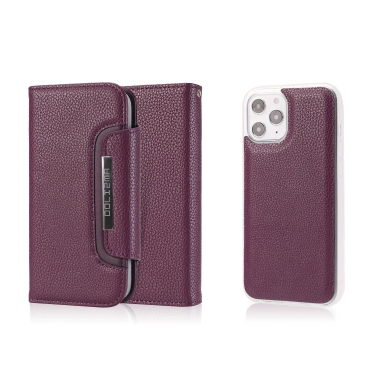 For iPhone 12 Pro Max Litchi Texture Horizontal Flip Buckle Detachable Magnetic PU Leather Case with Card Slots & Wallet & Photo Frame