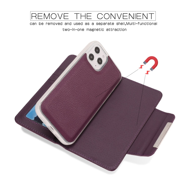 For iPhone 12 Pro Max Litchi Texture Horizontal Flip Buckle Detachable Magnetic PU Leather Case with Card Slots & Wallet & Photo Frame
