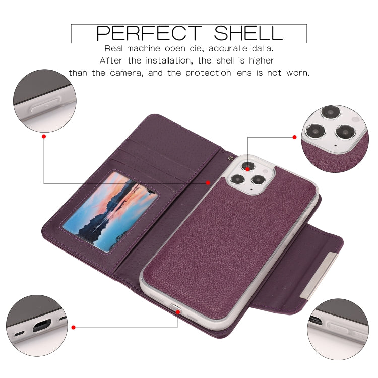 For iPhone 12 Pro Max Litchi Texture Horizontal Flip Buckle Detachable Magnetic PU Leather Case with Card Slots & Wallet & Photo Frame