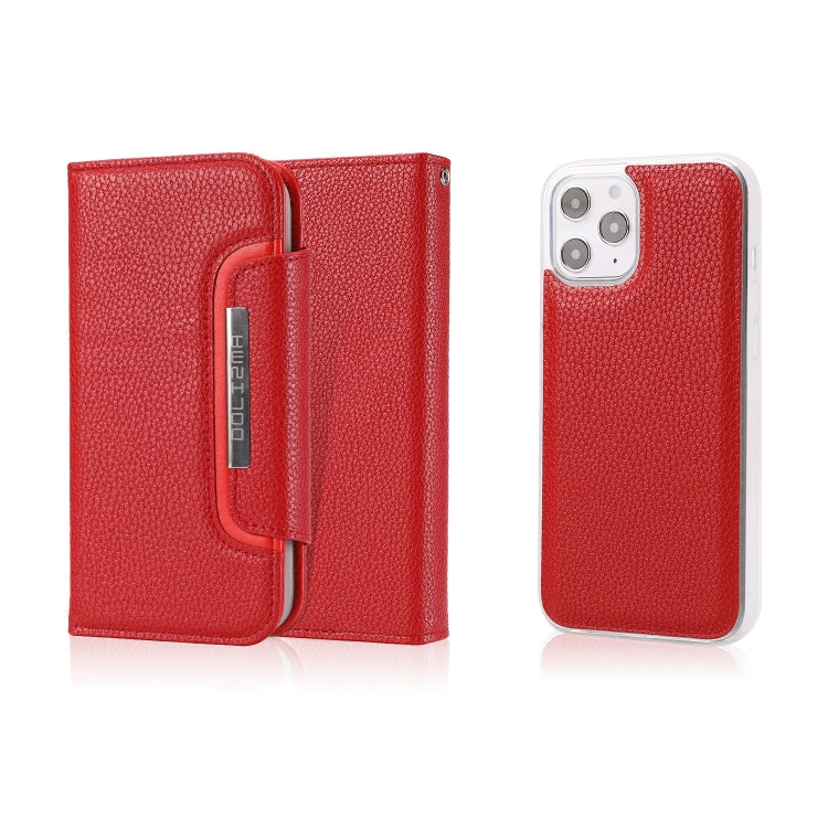 For iPhone 12 Pro Max Litchi Texture Horizontal Flip Buckle Detachable Magnetic PU Leather Case with Card Slots & Wallet & Photo Frame