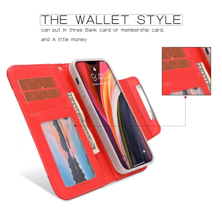 For iPhone 12 Pro Max Litchi Texture Horizontal Flip Buckle Detachable Magnetic PU Leather Case with Card Slots & Wallet & Photo Frame
