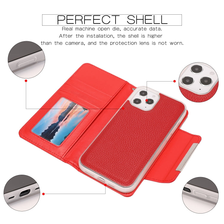 For iPhone 12 Pro Max Litchi Texture Horizontal Flip Buckle Detachable Magnetic PU Leather Case with Card Slots & Wallet & Photo Frame