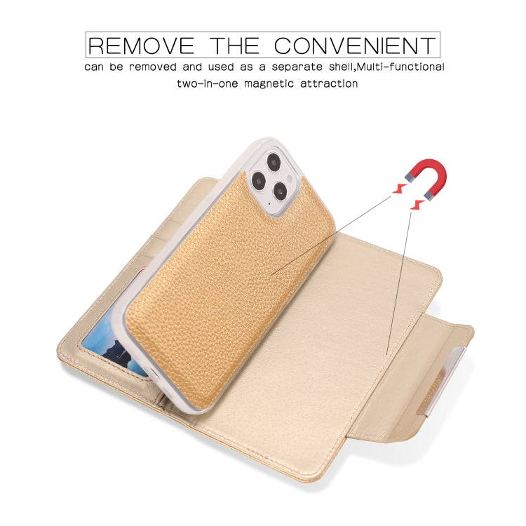 For iPhone 12 Pro Max Litchi Texture Horizontal Flip Buckle Detachable Magnetic PU Leather Case with Card Slots & Wallet & Photo Frame