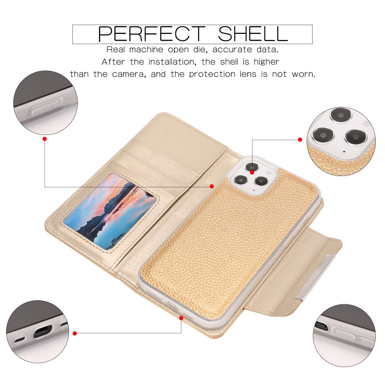 For iPhone 12 Pro Max Litchi Texture Horizontal Flip Buckle Detachable Magnetic PU Leather Case with Card Slots & Wallet & Photo Frame