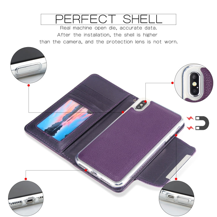 For iPhone X / XS Litchi Texture Horizontal Flip Buckle Detachable Magnetic PU Leather Case with Card Slots & Wallet & Photo Frame