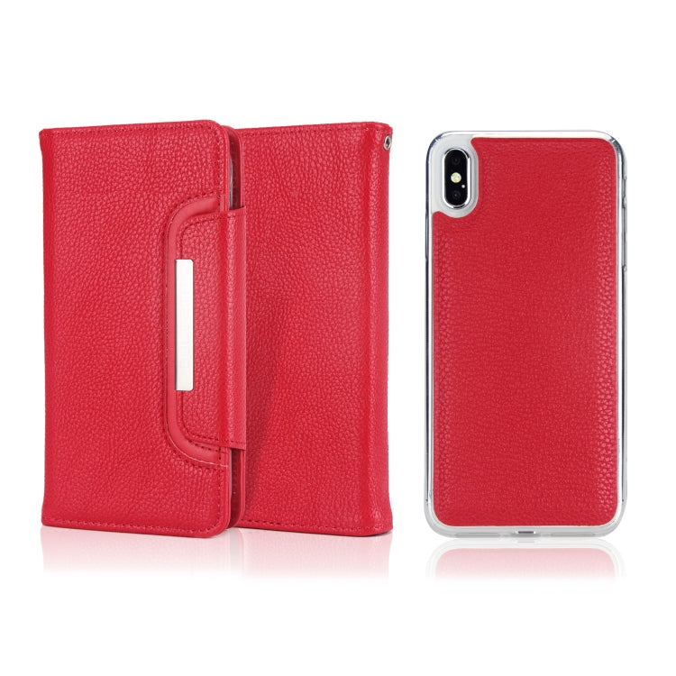 For iPhone X / XS Litchi Texture Horizontal Flip Buckle Detachable Magnetic PU Leather Case with Card Slots & Wallet & Photo Frame