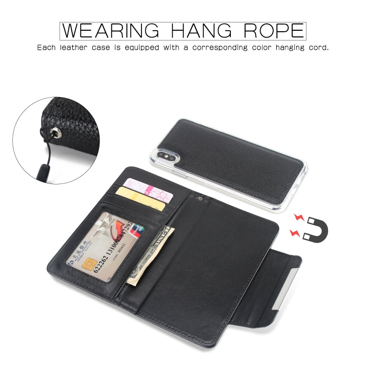 For iPhone XR Litchi Texture Horizontal Flip Buckle Detachable Magnetic PU Leather Case with Card Slots & Wallet & Photo Frame