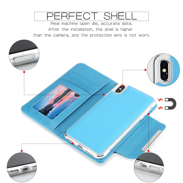 For iPhone XR Litchi Texture Horizontal Flip Buckle Detachable Magnetic PU Leather Case with Card Slots & Wallet & Photo Frame
