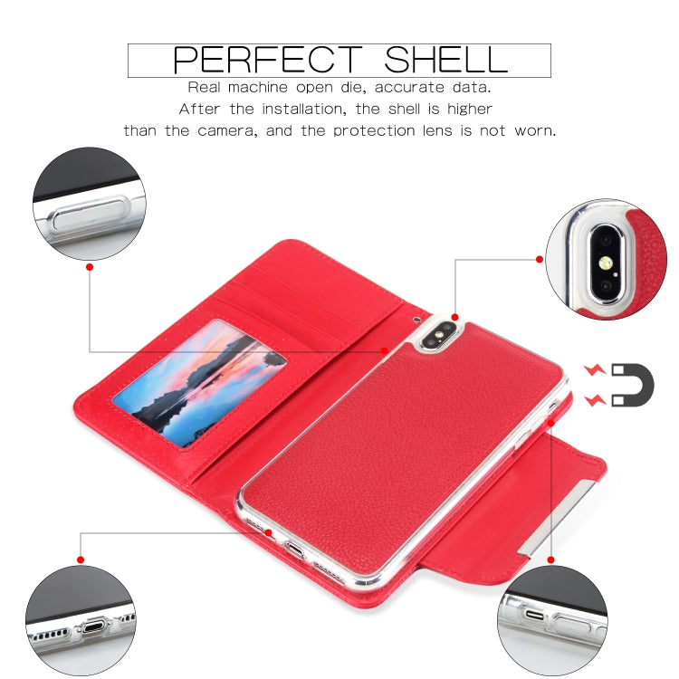 For iPhone XR Litchi Texture Horizontal Flip Buckle Detachable Magnetic PU Leather Case with Card Slots & Wallet & Photo Frame
