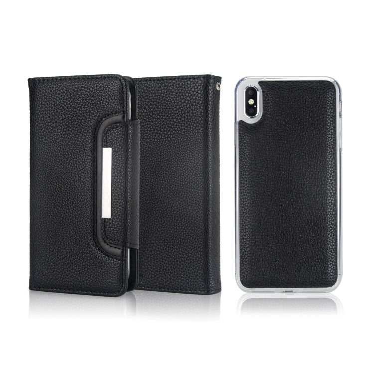 For iPhone XS Max Litchi Texture Horizontal Flip Buckle Detachable Magnetic PU Leather Case with Card Slots & Wallet & Photo Frame