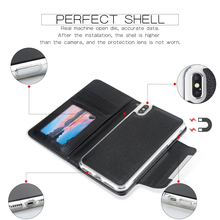 For iPhone XS Max Litchi Texture Horizontal Flip Buckle Detachable Magnetic PU Leather Case with Card Slots & Wallet & Photo Frame